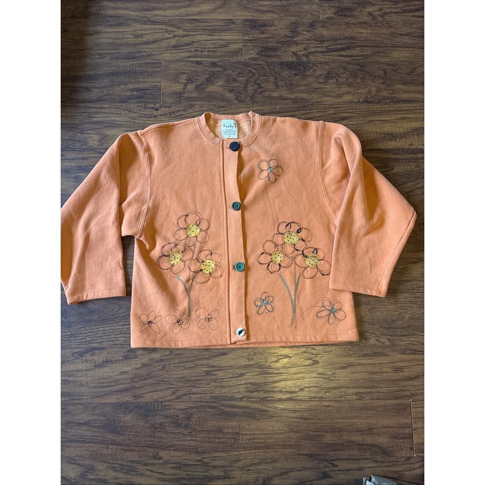 Kunkys Hand Painted Funky Art-To-Wear Floral Fleece Cardigan Artsy Fun 0 PLUS